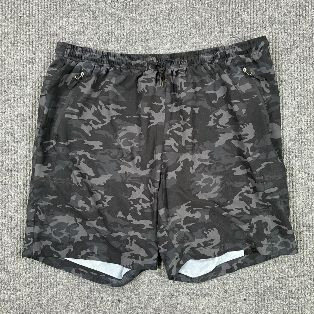 Santiny Athletic Shorts Mens Size 2XL Black Camouflage Zip Pocket Running Gym